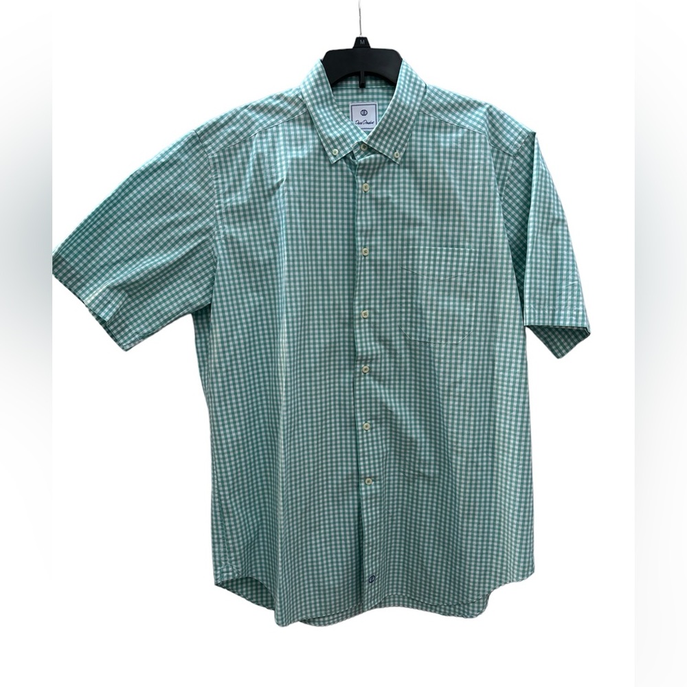 David Donahue Men’s Short Sleeve Button Up Green/White Gingham XL‎